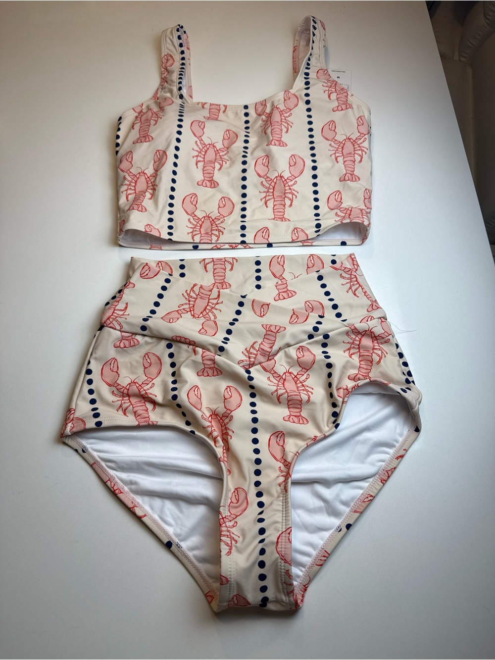 Coral Reef Swim Two-Piece Swimsuit in Blush with Coral Lobster Print Size M - Picture 2 of 10